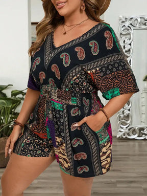 Macacão Paisley Com Cintura Elástica Franzida Isadora. Plus Size Macacões Size