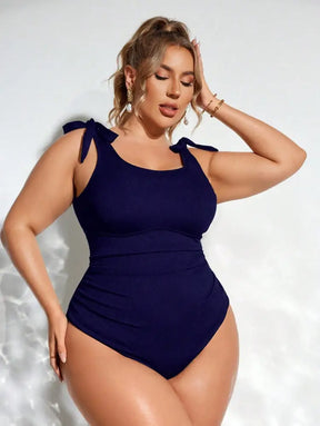 Maiô Preto Com Alças De Amarração E Tecido Canelado Lorena. Plus Size Azul Marinho / Gg (42-46)