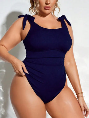 Maiô Preto Com Alças De Amarração E Tecido Canelado Lorena. Plus Size Uma Peça Size