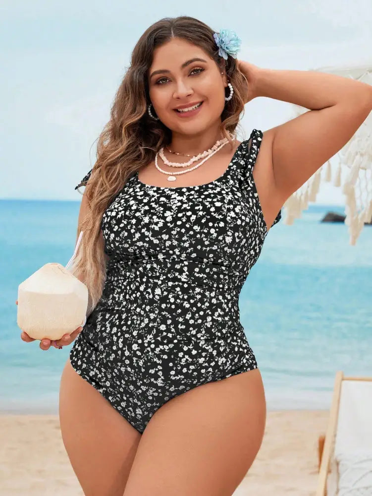 Maiô Preto Com Alças De Amarração E Tecido Canelado Lorena. Plus Size Uma Peça Size