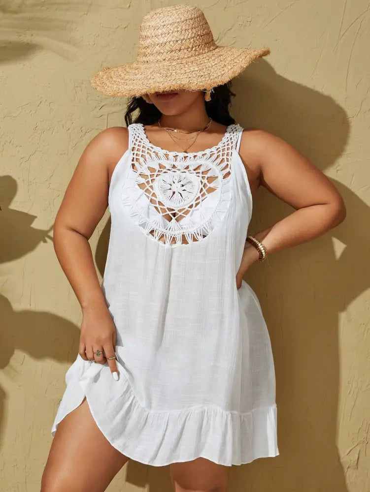 Saída De Praia Casual Sem Mangas E Vazada Para Verão Kelhani. Plus Size Branco / Gg (42-46)