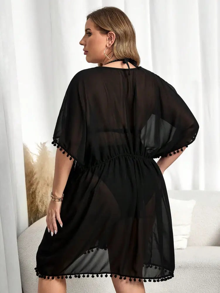 Saida De Praia Com Design Morcego E Amarração Frontal Aliza. Plus Size Encobrimentos Plus Size