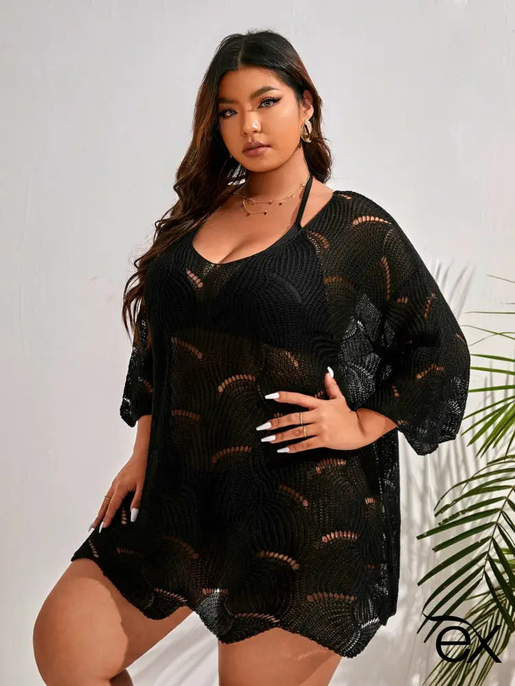 Saída de Praia  com Manga Longa e Design Transparente, Rainelis. Plus Size