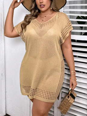 Saida De Praia Vazado Com Manga Morcego Liyana. Plus Size Caqui / Gg (42-46) Encobrimentos Plus Size