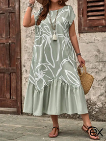 Vestido Casual com Estampa Floral e Patchwork Arellia. Plus Size