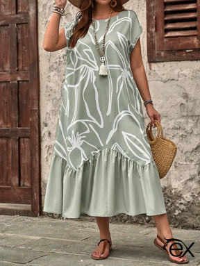 Vestido Casual com Estampa Floral e Patchwork Arellia. Plus Size