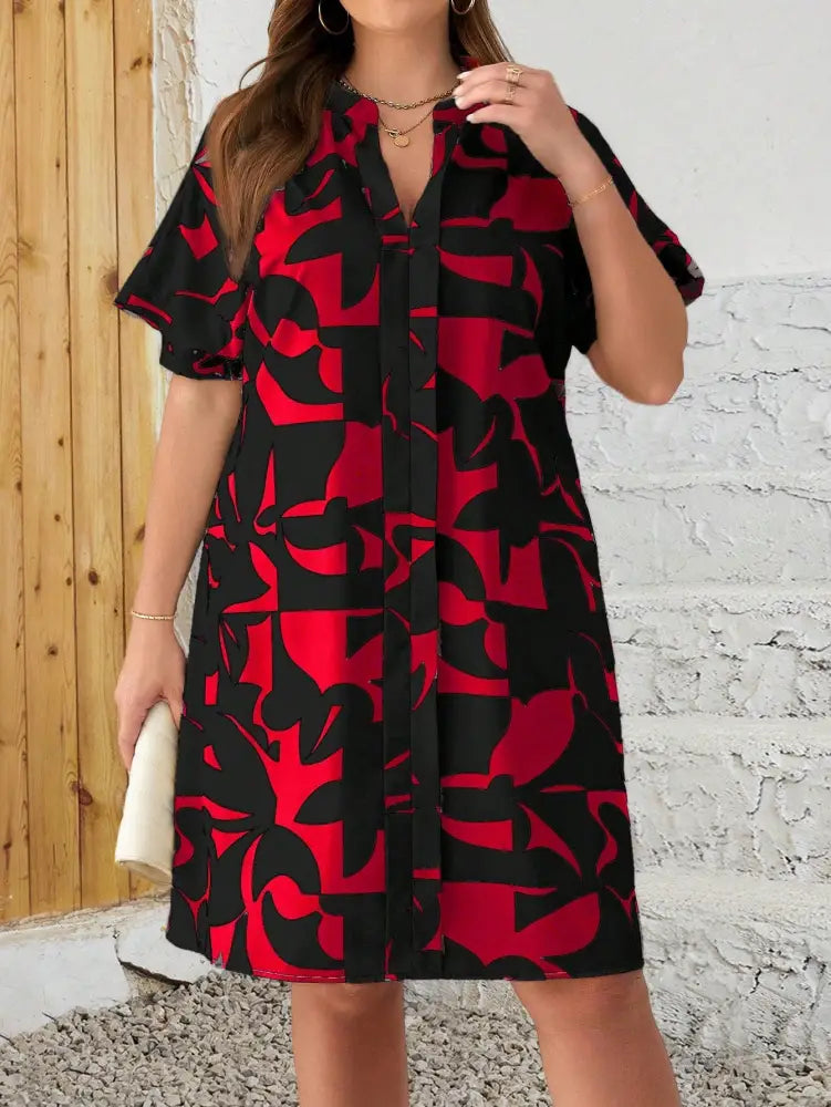 Vestido Com Estampa Abstrata Noemia. Plus Size Vermelho / Gg (42-46) Vestidos Size