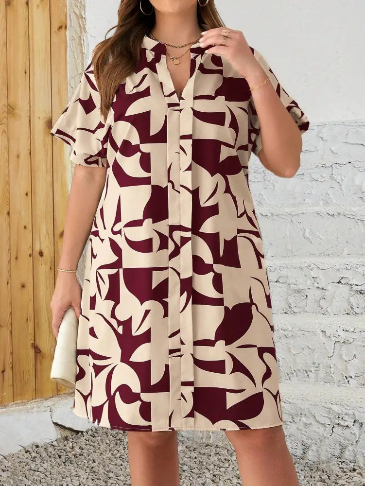 Vestido Com Estampa Abstrata Noemia. Plus Size Vinho / Gg (42-46) Vestidos Size