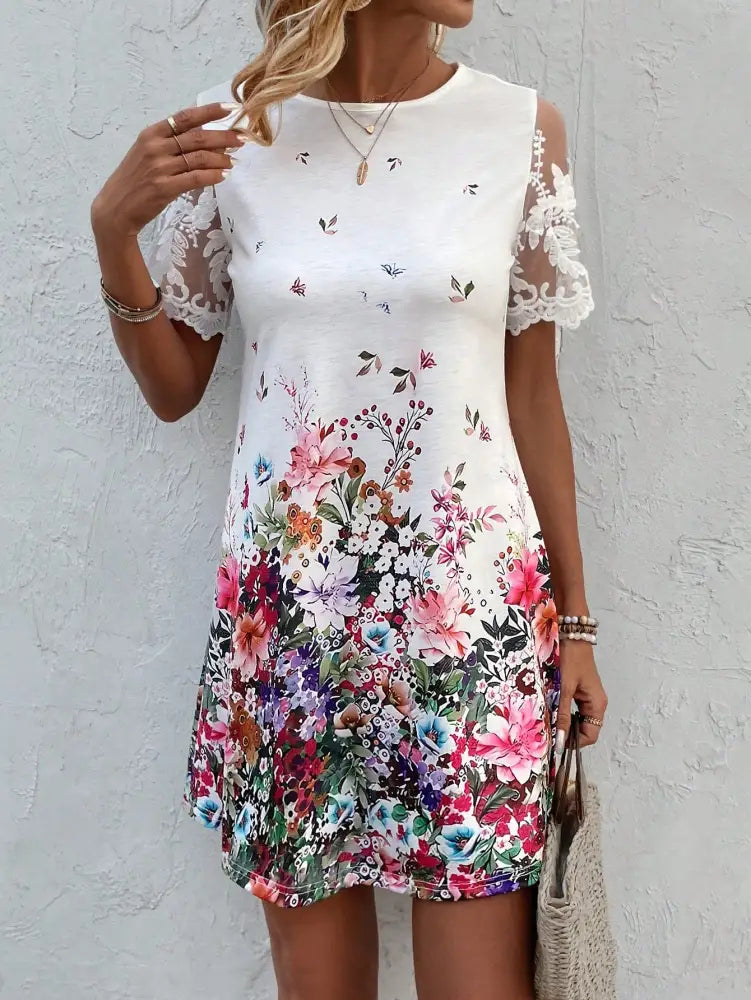 Vestido Com Mangas De Renda E Estampa Floral Colorida Jazmín Vestidos Midi Femininos