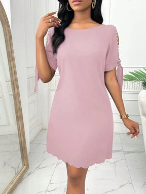 Vestido Elegante Com Mangas Vazadas E Barra Ondulada Fia. Plus Size Rosa / Gg (42-46) Vestidos Size