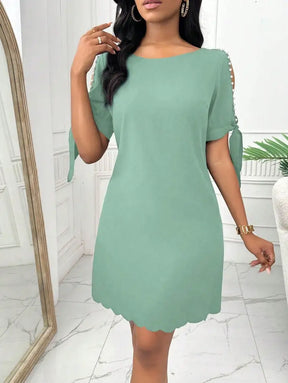 Vestido Elegante Com Mangas Vazadas E Barra Ondulada Fia. Plus Size Verde Menta / Gg (42-46)