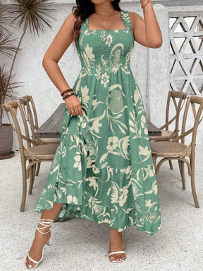 Vestido Long Com Estampa Floral E Alças Largas Cassie. Plus Size Verde / Gg (42-46) Vestidos Size