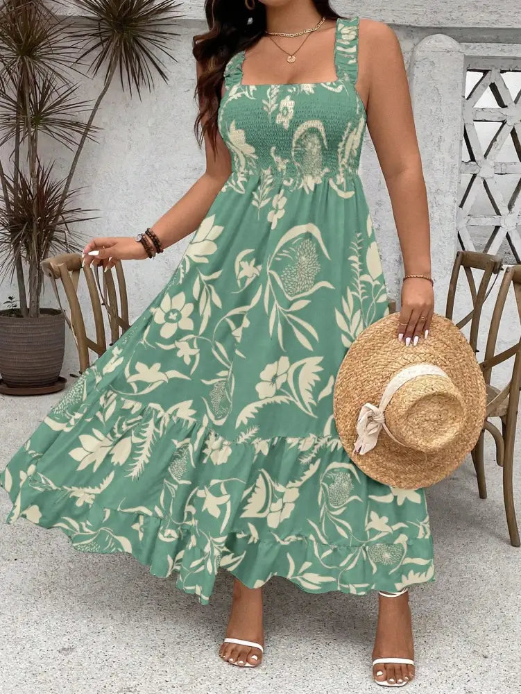 Vestido Long Com Estampa Floral E Alças Largas Cassie. Plus Size Vestidos Size