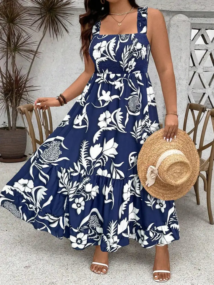 Vestido Long Com Estampa Floral E Alças Largas Cassie. Plus Size Vestidos Size