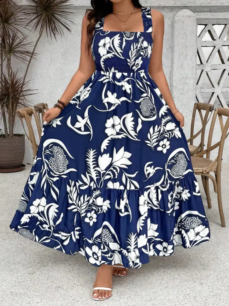 Vestido Long Com Estampa Floral E Alças Largas Cassie. Plus Size Vestidos Size