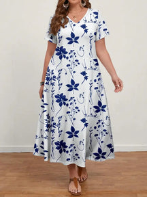 Vestido Longo Com Estampa Floral E Decote Em V Ginny. Plus Size Branco / Gg (42-46) Vestidos Size