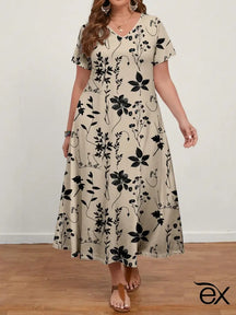 Vestido Longo com Estampa Floral e Decote em V Ginny. Plus Size 