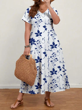 Vestido Longo Com Estampa Floral E Decote Em V Ginny. Plus Size Vestidos Size