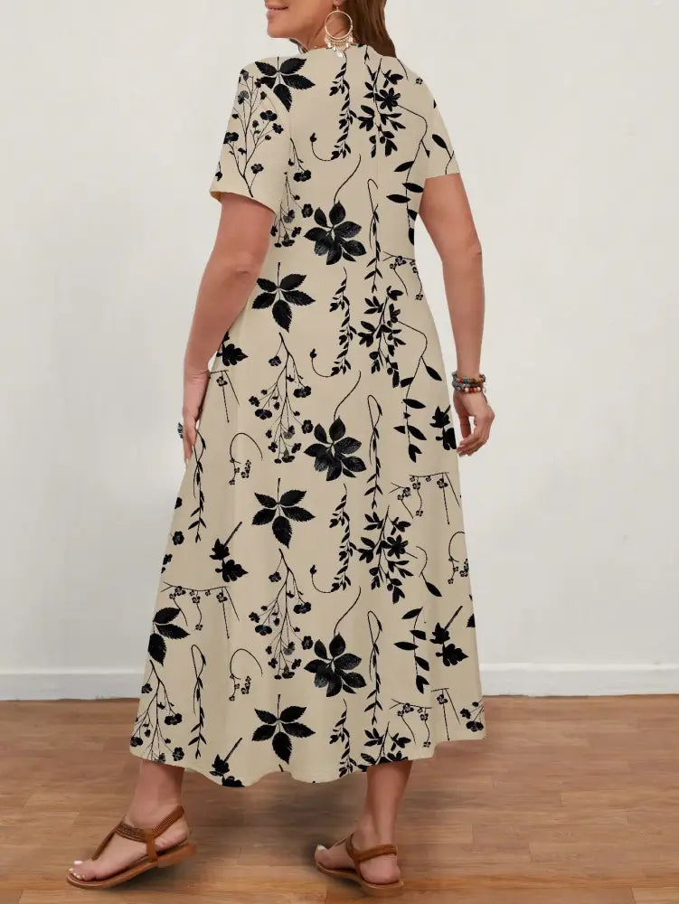 Vestido Longo Com Estampa Floral E Decote Em V Ginny. Plus Size Vestidos Size