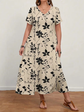 Vestido Longo Com Estampa Floral E Decote Em V Ginny. Plus Size Vestidos Size