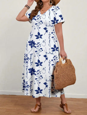 Vestido Longo Com Estampa Floral E Decote Em V Ginny. Plus Size Vestidos Size