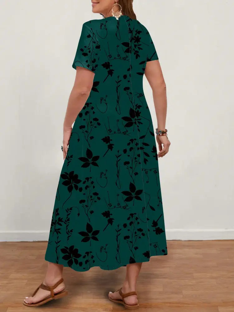 Vestido Longo Com Estampa Floral E Decote Em V Ginny. Plus Size Vestidos Size