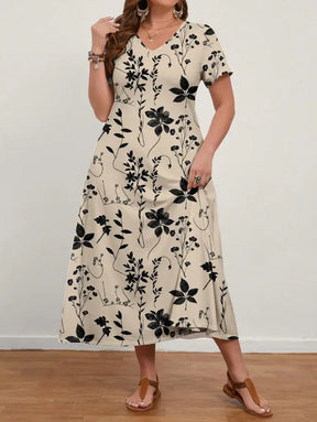 Vestido Longo Com Estampa Floral E Decote Em V Ginny. Plus Size Vestidos Size