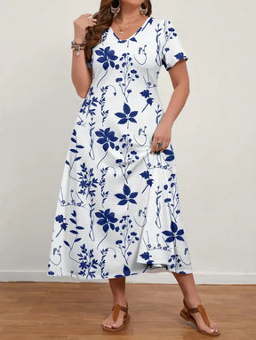 Vestido Longo Com Estampa Floral E Decote Em V Ginny. Plus Size Vestidos Size