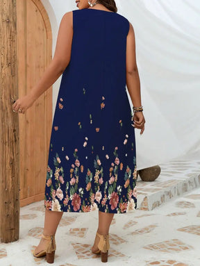 Vestido Midi Com Barra Floral E Decote Redondo Karol. Plus Size Vestidos Size